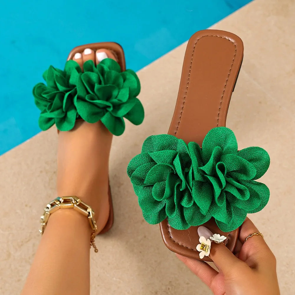 2026 Summer Series Women's Flat Bottom Leaky Toe Flower Decoration