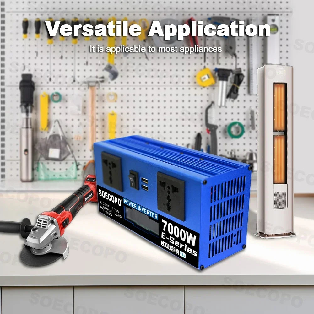 Smart 7000W Inverter Dual Voltage DC12V/24V-48V/60V-60V/72V to AC110V/220V for Solar/Car/RV/Truck with Dual USB Ports&LCD Screen Zpaxo