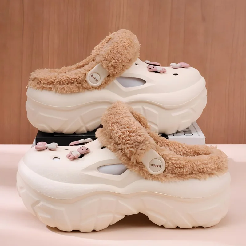 Winter Women Platform Slippers Warm Fur Cute Girls Decoration Fluffy