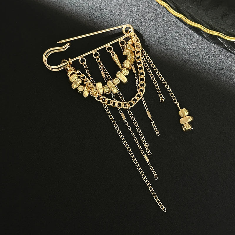 Beaded Heart Tassel Brooch – Decorative Metal Safety Pin