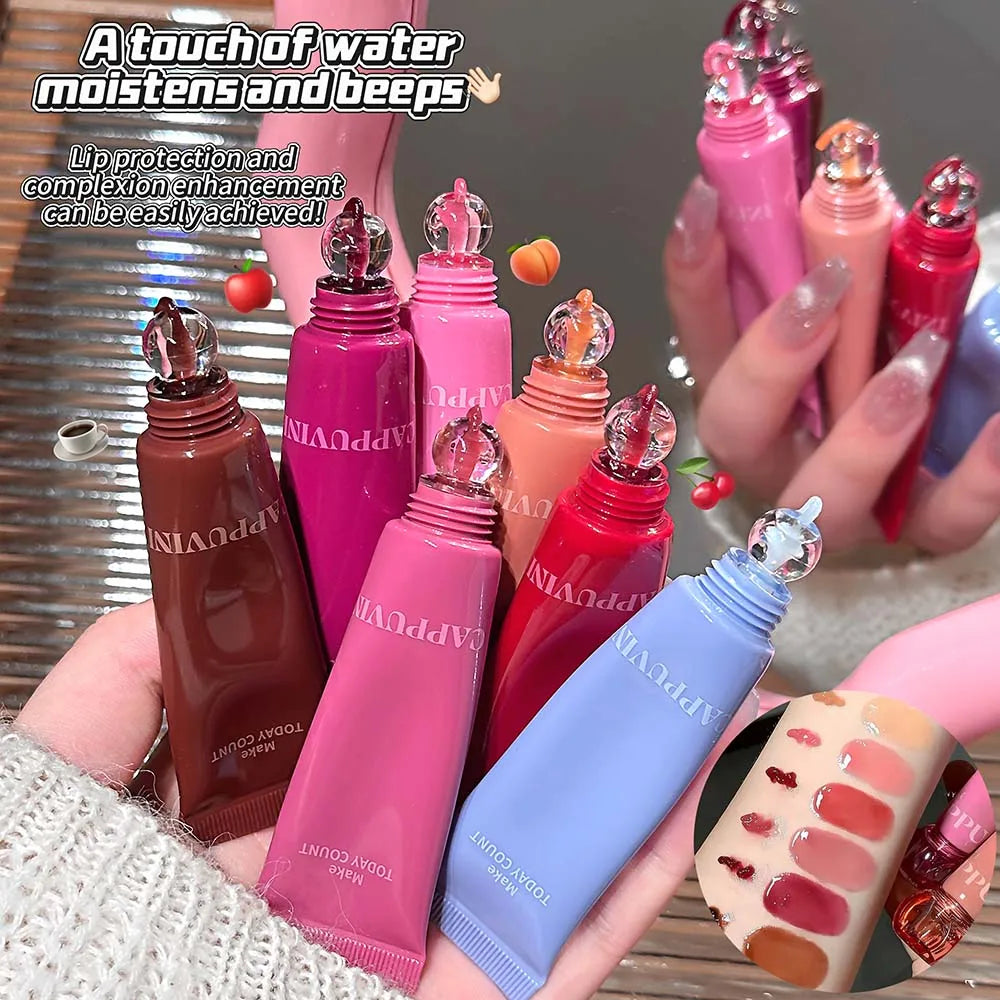 Korean Glass Lip Glaze Moisturizing Crystal Round Head Water Light Translucent Lip Gloss High-Shine Natural Lip Tint Cosmetics Zpaxo