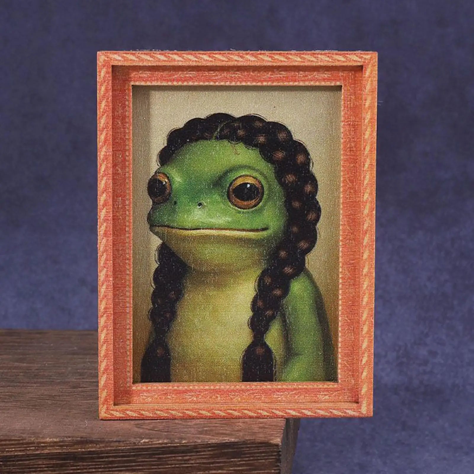 Funny Frog Magnet Wooden Small Cute Home Supplies Retro Framed Art