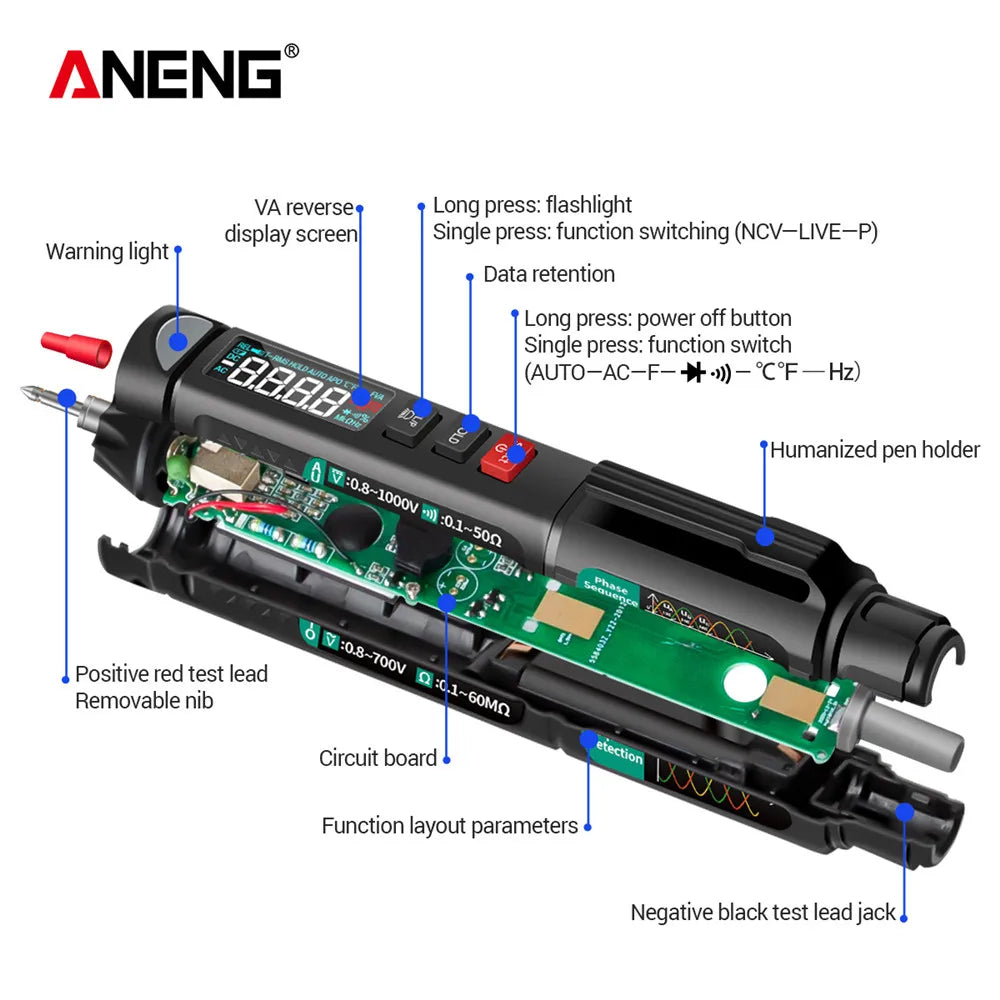ANENG A3008 Multimeters 6000 Counts NCV Backlight Flashlight Auto