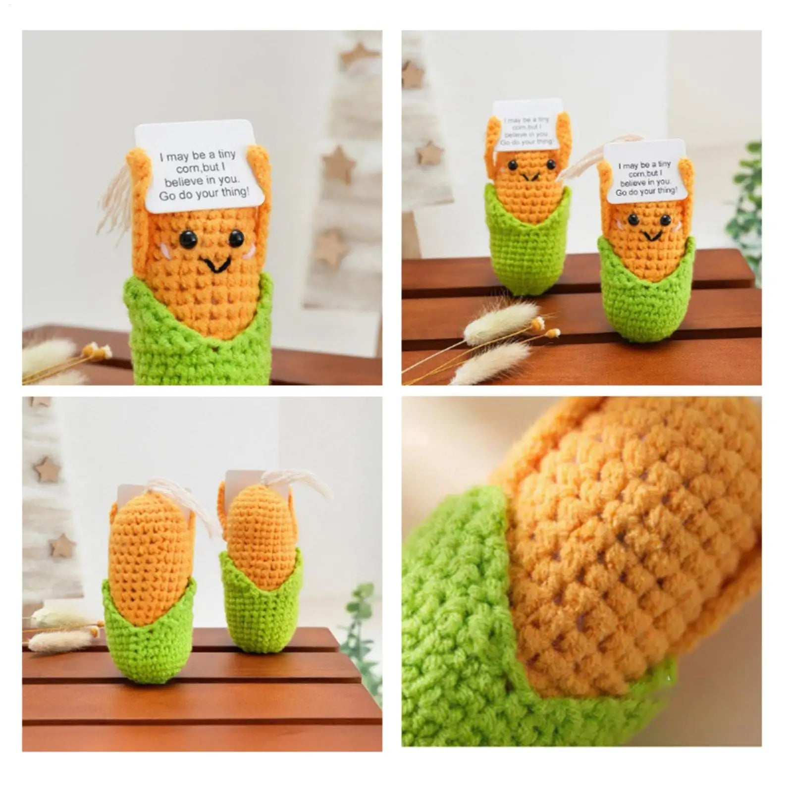 Crochet Doll Corn Shape Decor Desk With Card Positive Support Crochet For Women Men Girls Boys Friends Students Coworkers Zpaxo