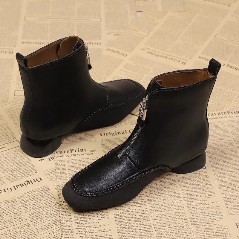 Fashionable Zipper Designer Women's Winter Ankle Boots 2026 Retro Zpaxo