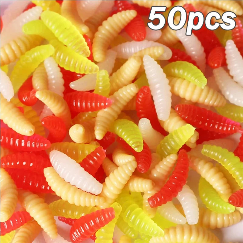 Silicone Maggot Grub Soft Fishing Lures – 50pcs Artificial Worms Soft Fishing Lure Zpaxo