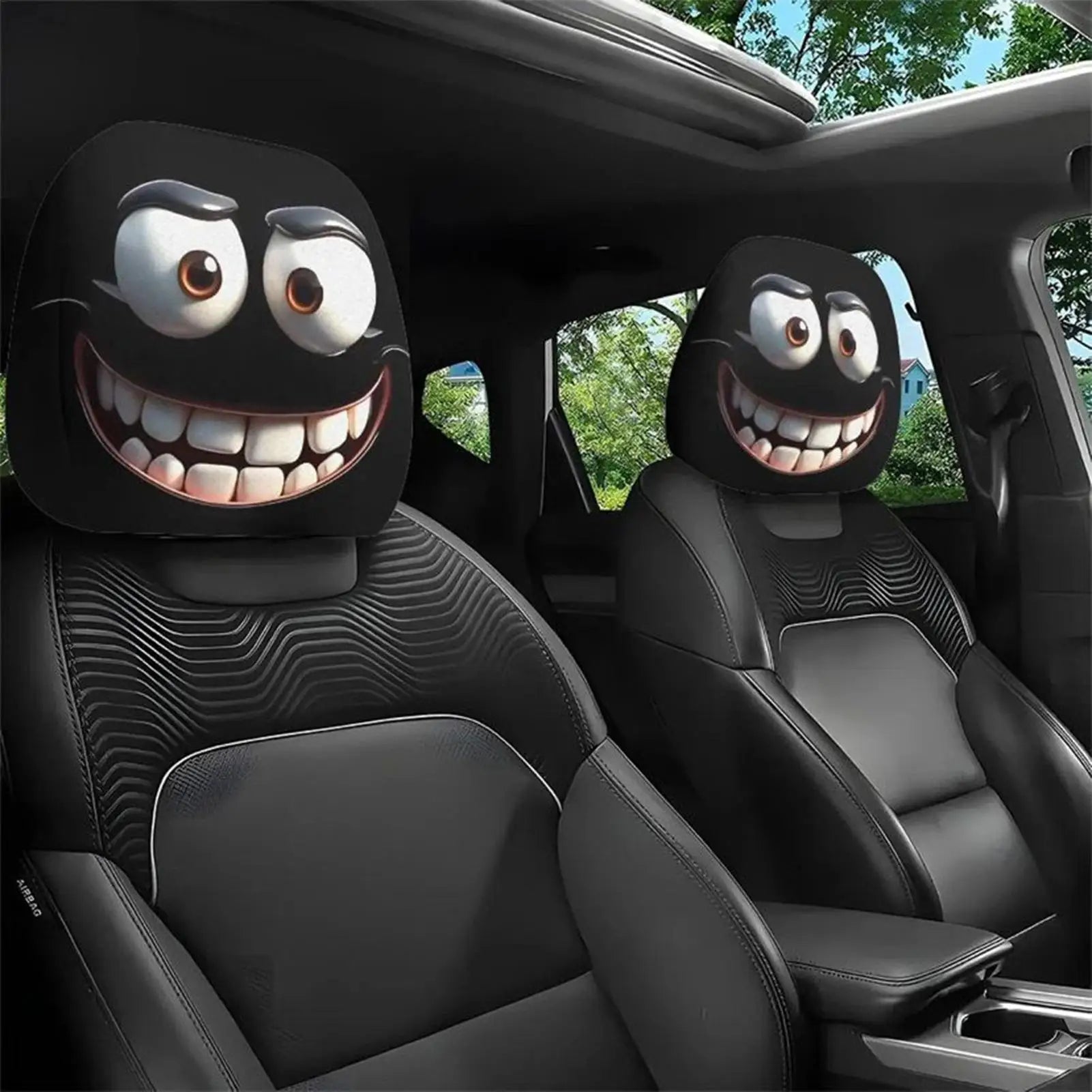 Funny Face Car Headrest Covers Auto Seat Pillow Cases Interior
