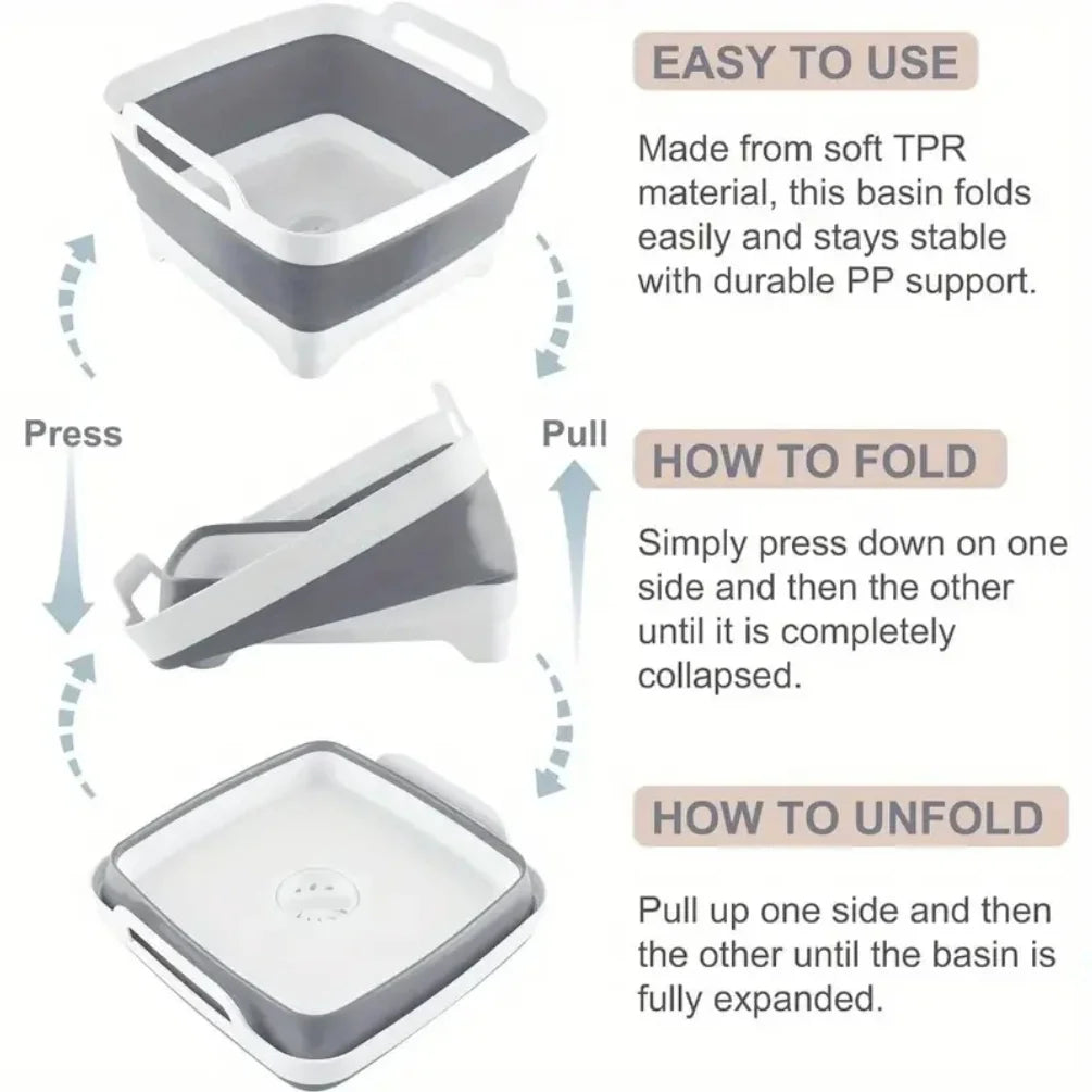 2.4 Gal(9L) Collapsible Dish Basin with Drain Plug, Space Saving Outdoor Multiuse Foldable Sink Tub, Dishpan, Kitchen Storage Zpaxo