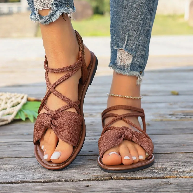 Women's Bow Solid Fish Mouth Open Toe Comfortable Lightweight Sandals Zpaxo