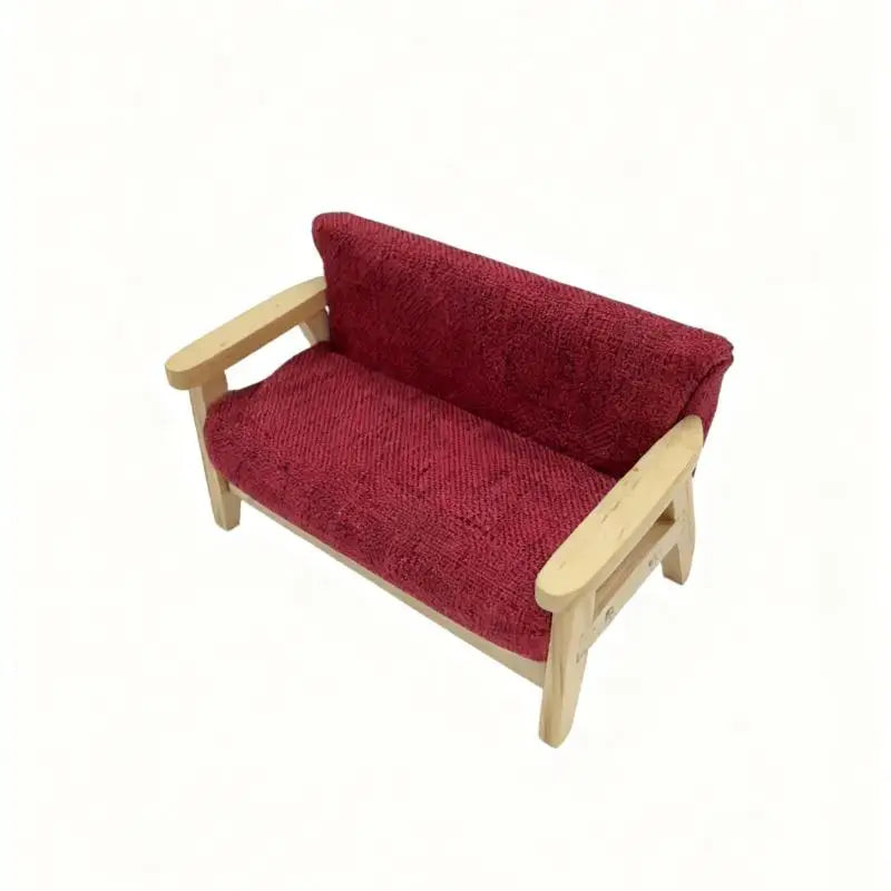 ▶1Pcs Simulation Miniature Living Room Chair 1:12 Mini Dollhouse Furniture Wooden Double Sofa Kids Pretend Play Doll House Decor Zpaxo Wine red