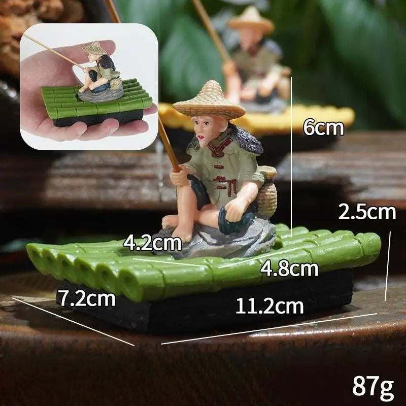 ▶1Pcs PVC Garden Statue Bamboo Raft Elderly Fisherman Figurine For Yard Floating Aquarium Decor Outdoor Decoration Zpaxo A1