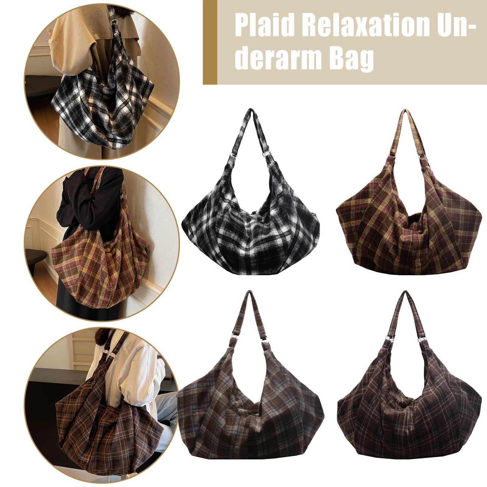 Women Girls Canvas Plaid Underarm Shoulder Bag Adjustable Strap Zpaxo