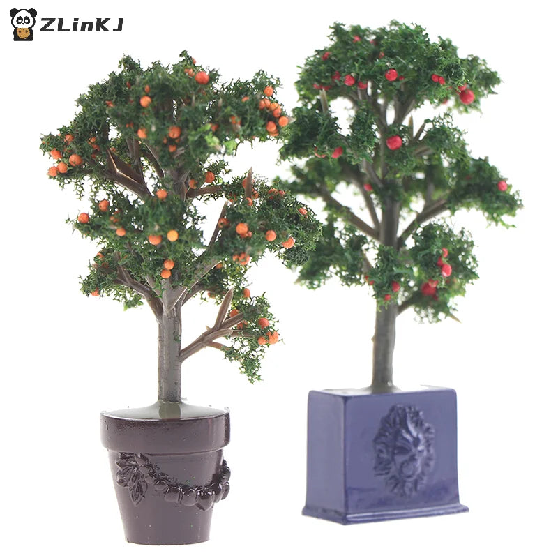 ▶1Pc 1:12 Dollhouse Miniature Potted Fruit Trees Simulation Potted Plants Doll Decor Zpaxo