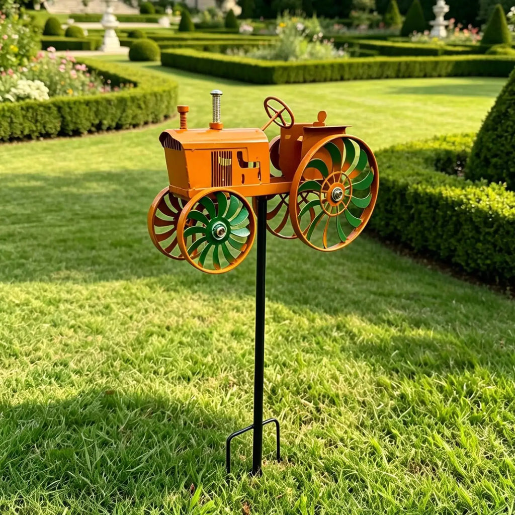 Wind Spinner Metal Tractor Rotating Wheels Outdoor Decor Spinners