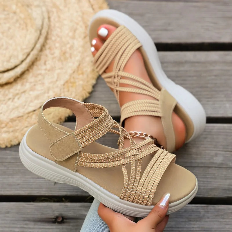 Women's Hollow Out Breathable Wedge Mid Heel Sandals Summer Women Zpaxo Brown 36