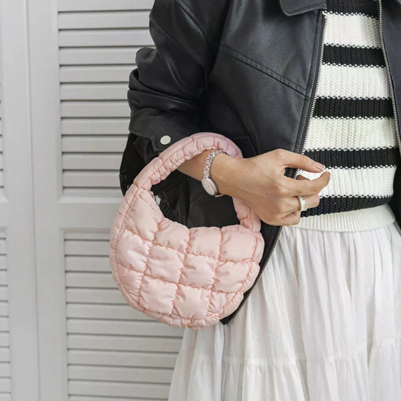 Fashion Mini Puffer Tote Bag Quilted Circle Phone Purse Elegant Zpaxo