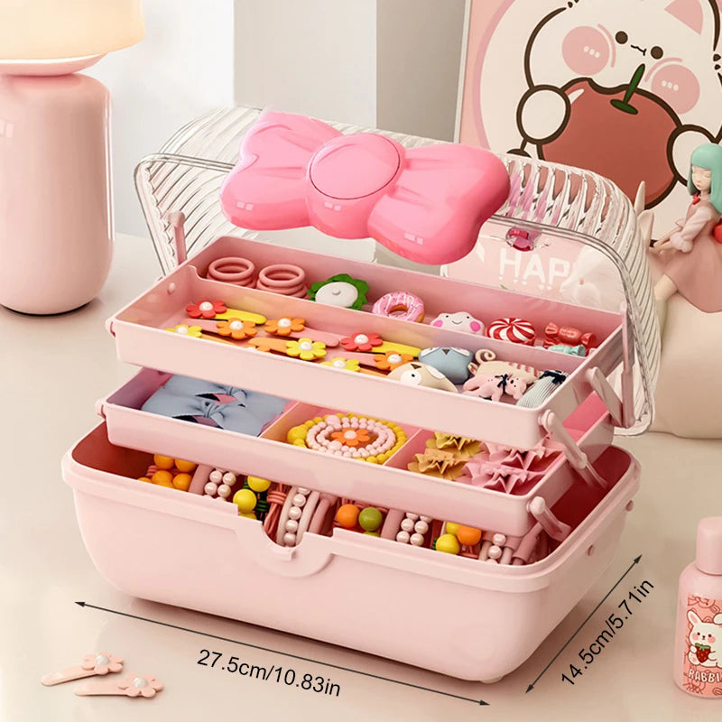 CMMulti-layer Hairpin Organizer Cute Girl Jewelry Case Head Rope Zpaxo Pink