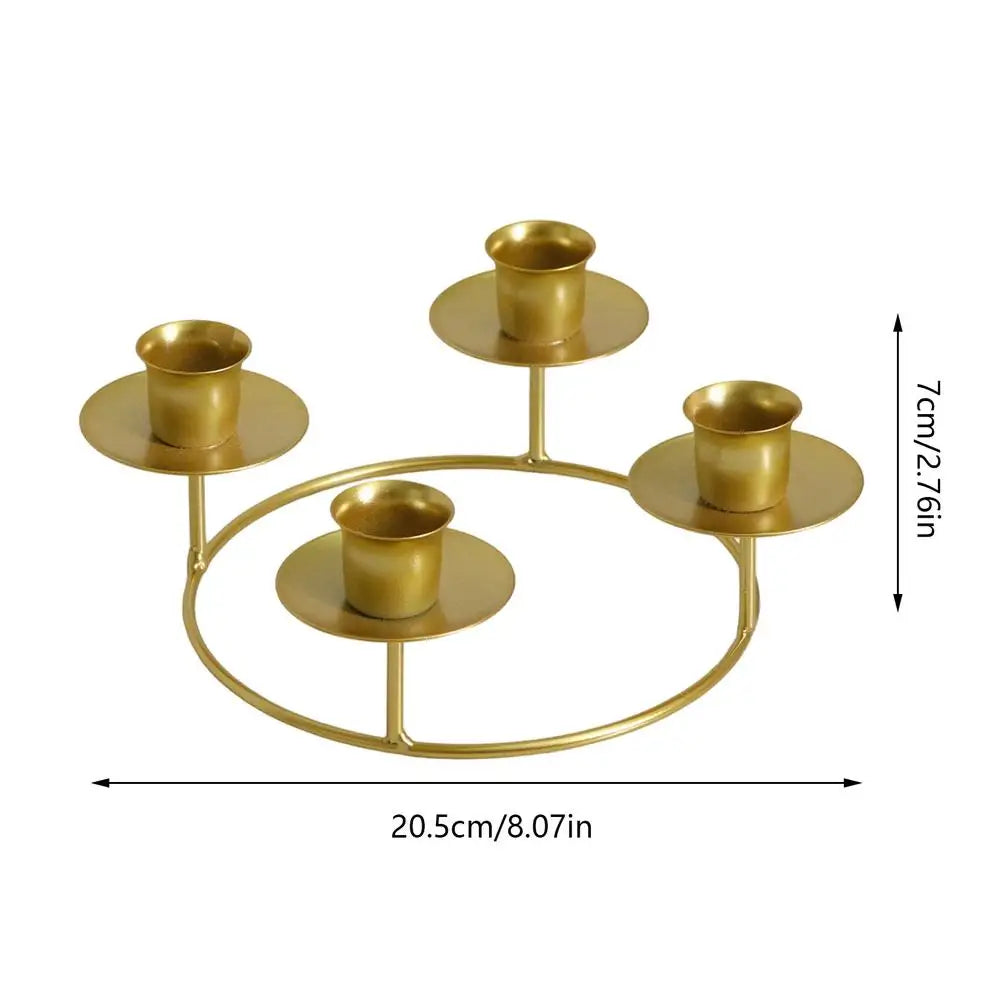 Gold Candle Holders Metal Round Display Stand Advent Wreath Stick