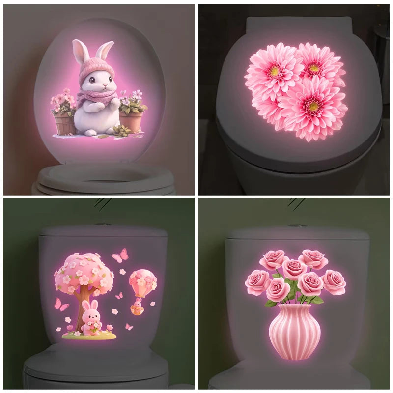 Glow in the Dark Rabbit Toilet Sticker – Removable Bathroom Decal