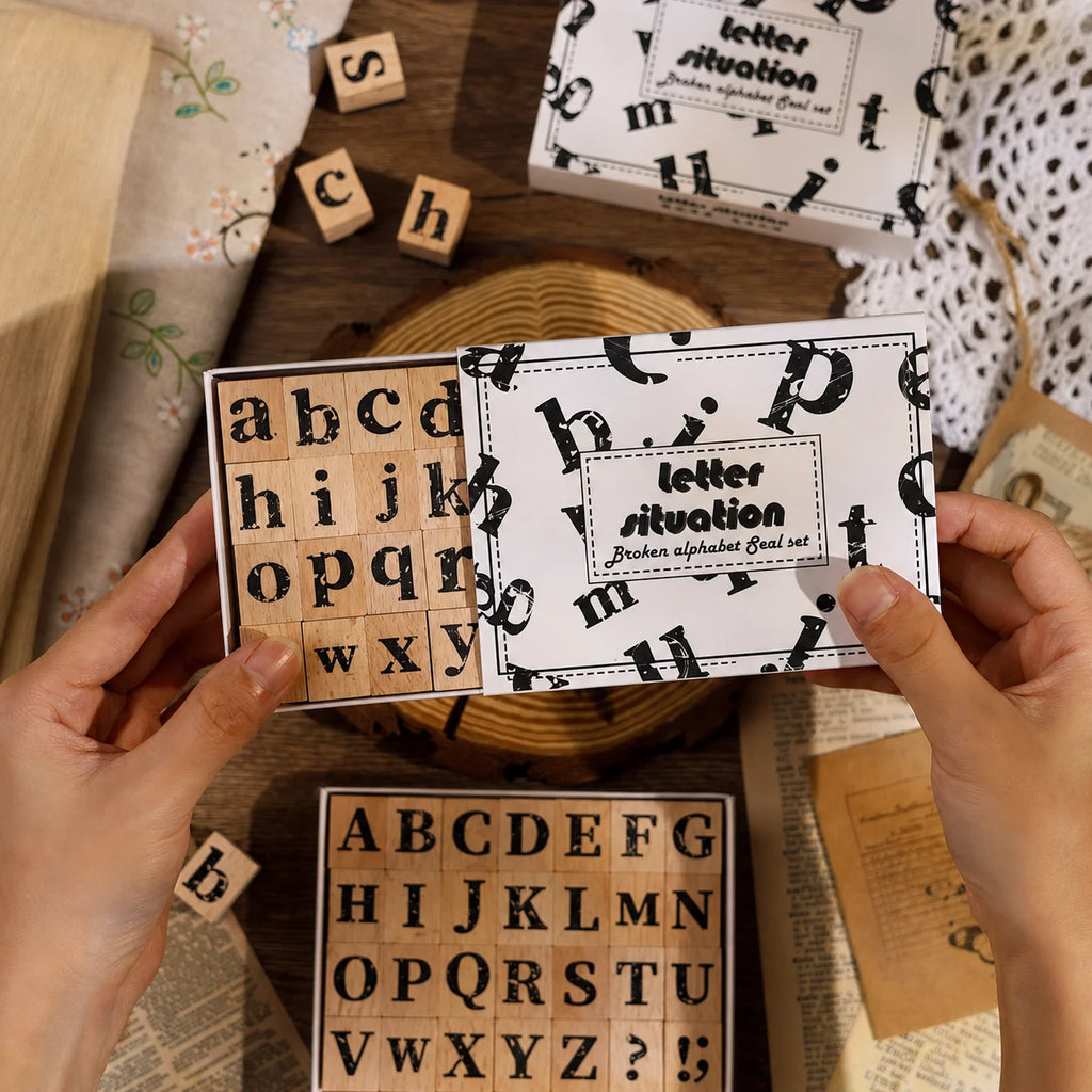 Vintage Broken Style Wooden Rubber Stamp Set – Letters & Numbers Decorative Rubber Stamps Zpaxo