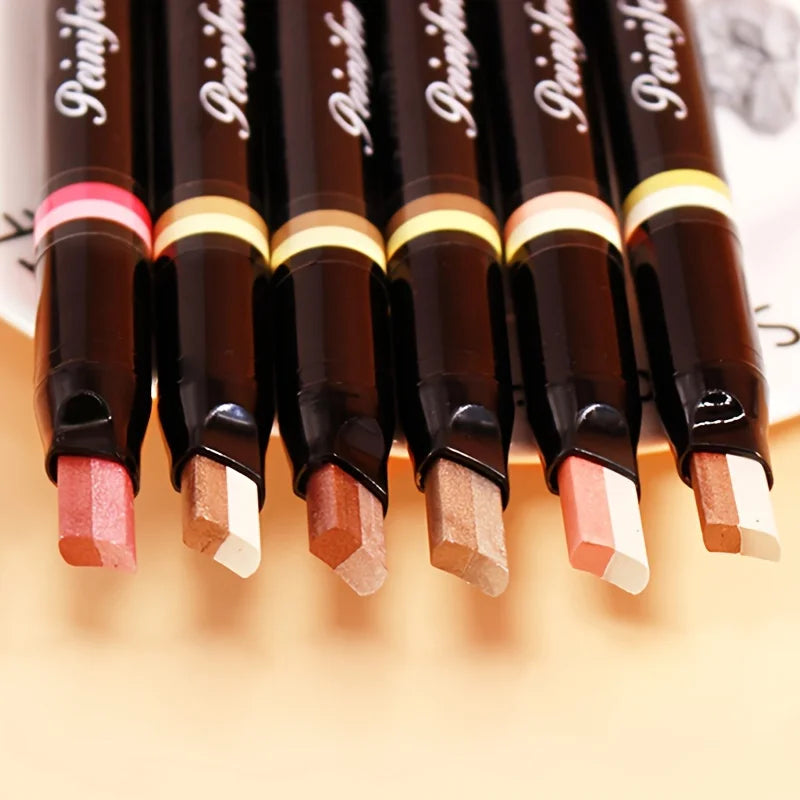 2-in-1 Highlight Glitters Eyeshadow Stick Double-ended 2-color Glitters Pearlescent Earth Brown Tone Not Smudged Eye Makeup Zpaxo