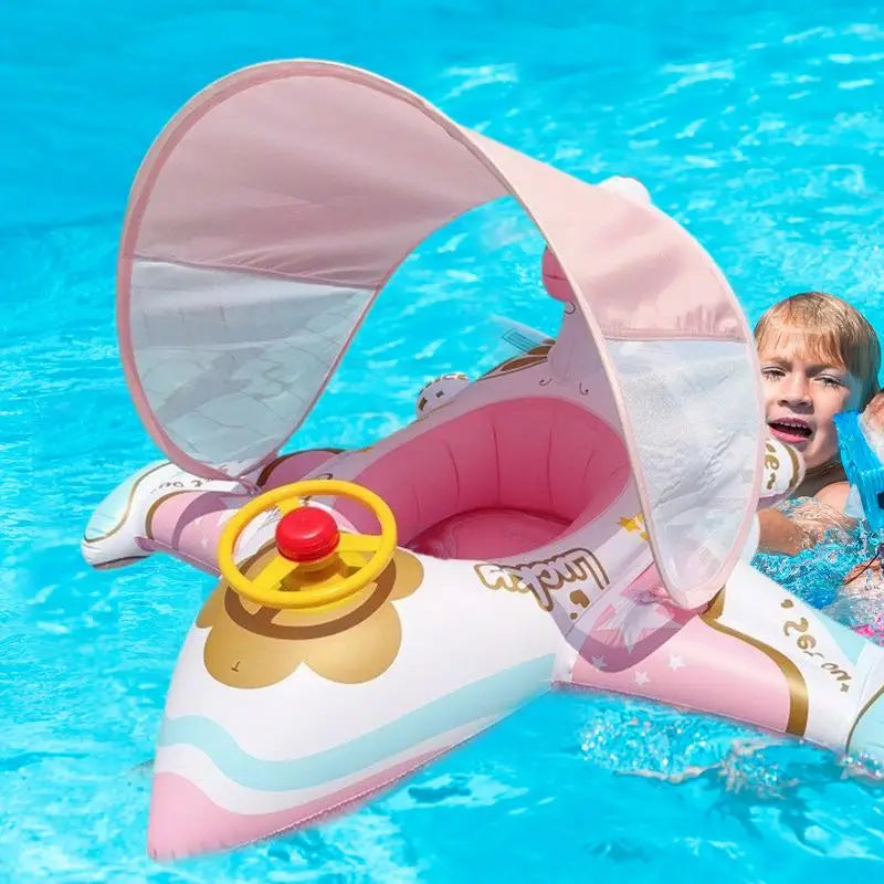 Airplane Float For Baby Airplane Raft Pool Toys With Sunshade Ergonomic Comfortable Swimming Ring Lounger For Family Enjoying Zpaxo