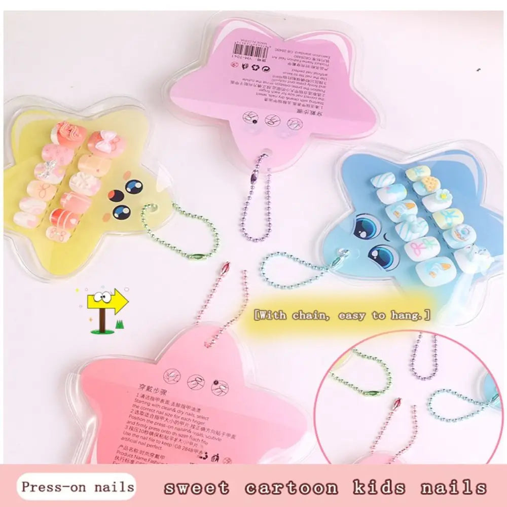 12pcs New Pre-glued Children Wearing Nails Cartoon Sweet Press on Nail Bow Cake Detachable Nail Tips for Girls Students Zpaxo