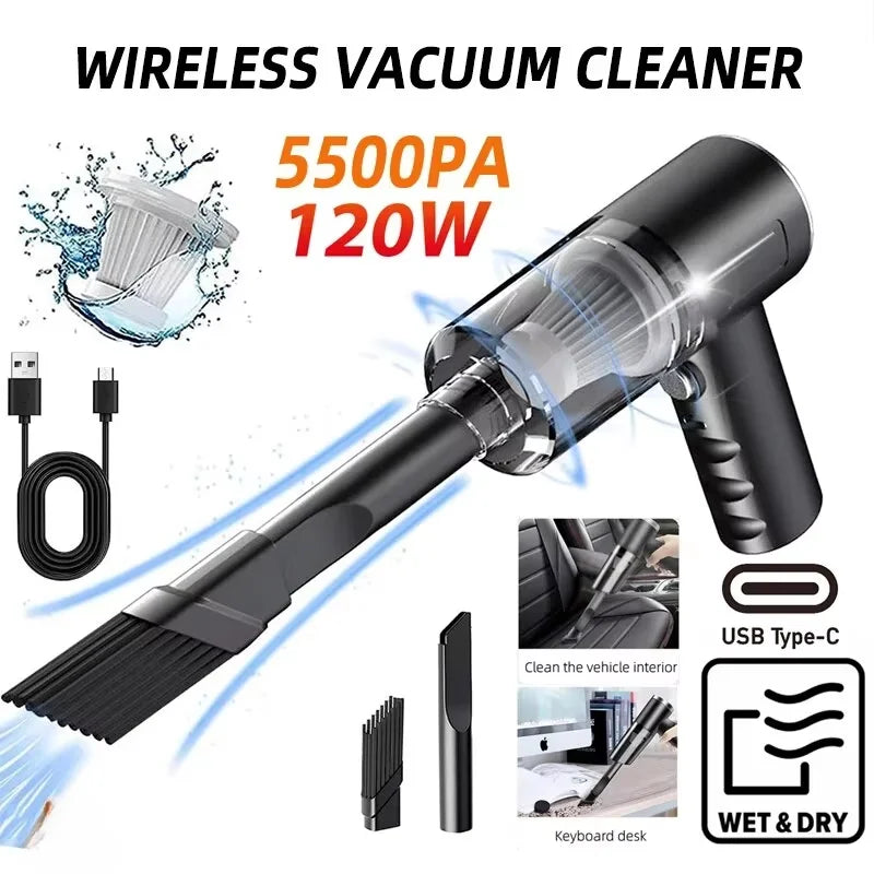 1PC Wireless Vacuum Cleaner 120W High Power Black Dual Use for Home And Car Powerful Portable Handheld Vacuum Zpaxo Default Title
