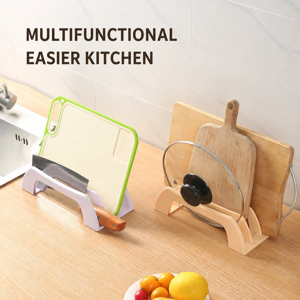Kitchen Countertop Organizer – 3-Slot Cutting Board & Pot Lid Rack