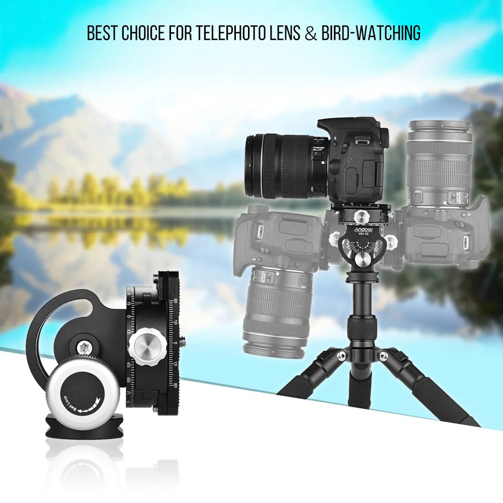 Andoer VH-10 2 Way Pan Tilt Tripod Head Panoramic Bird Watching