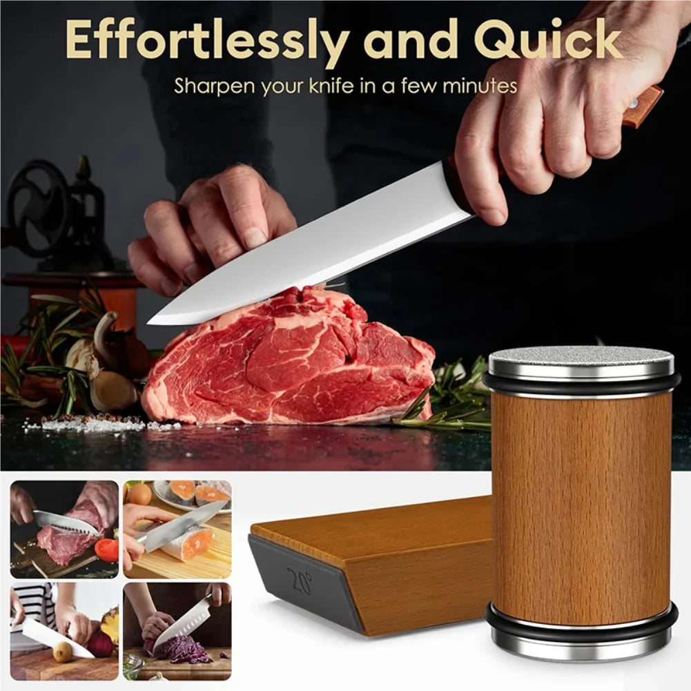 Rolling Knife Sharpener for Straight Edge, Knife Sharpener Kit with 15 & 20° Degree Magnetic Angle for Kitchen Knives Whetstone Zpaxo