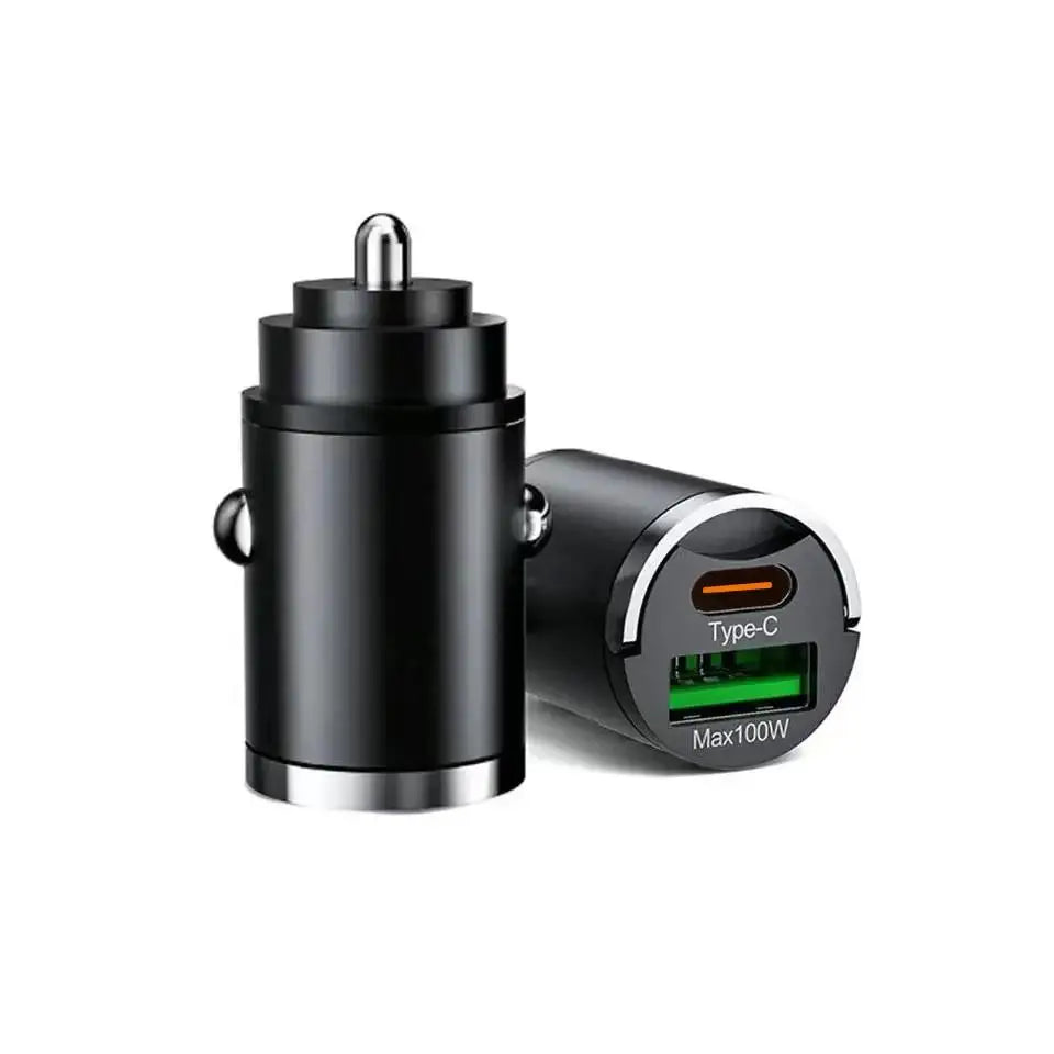 100W Car Charger Type USB C Dual Port Fast Charging For iPhone Samsung Huawei Xiaomi Pull Ring Socket Cigarette Lighter Charger Zpaxo Black