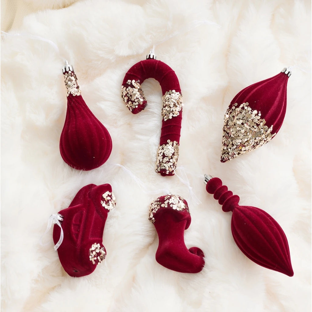 Flocked Burgundy Christmas Hanging Ornament | Holiday Tree Decor