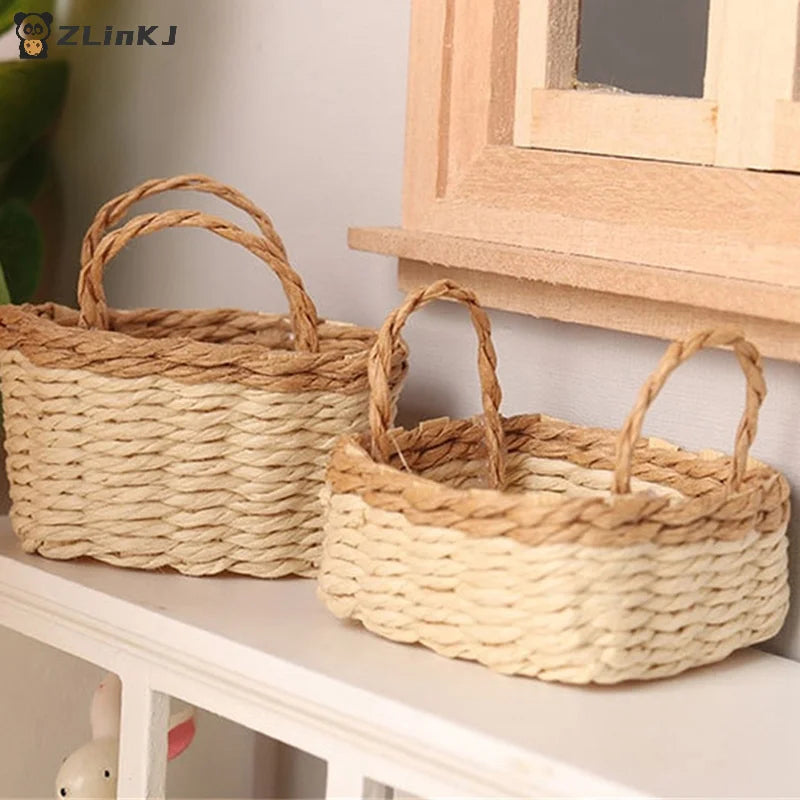 ▶1:12 Dollhouse Miniature Storage Basket Vegetable Food Woven Frame Kitchen Model Decor Toy Doll House Accessories Zpaxo