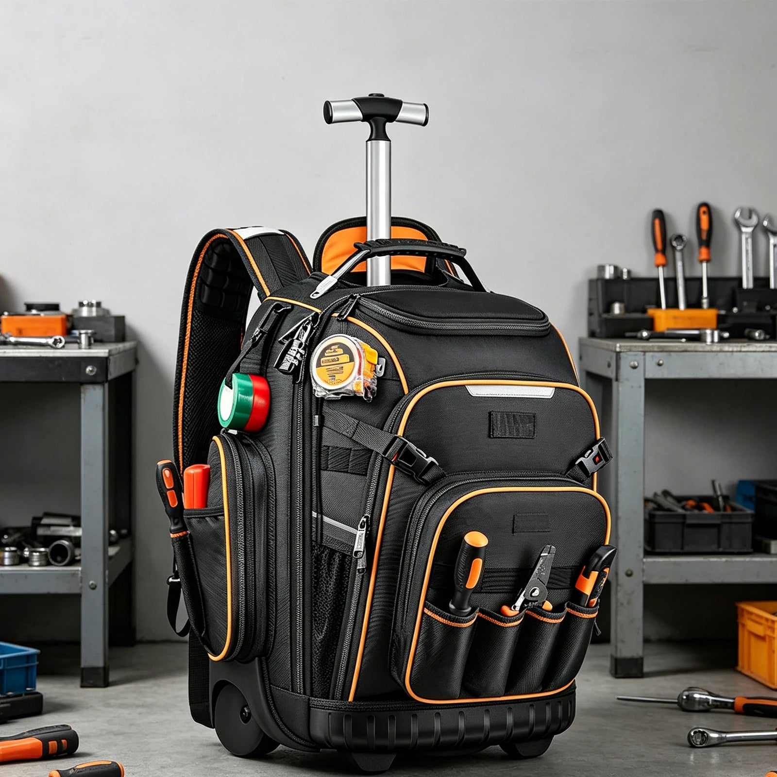 Tool Backpack Wheels Electrician Waterproof Base Rolling Bag