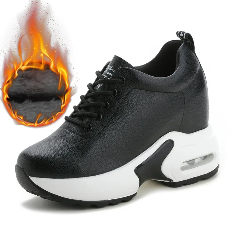 White Perforated Leather Wedge Sneakers Women Lace Up Design Round Zpaxo Black Cotton 40 China Mainland