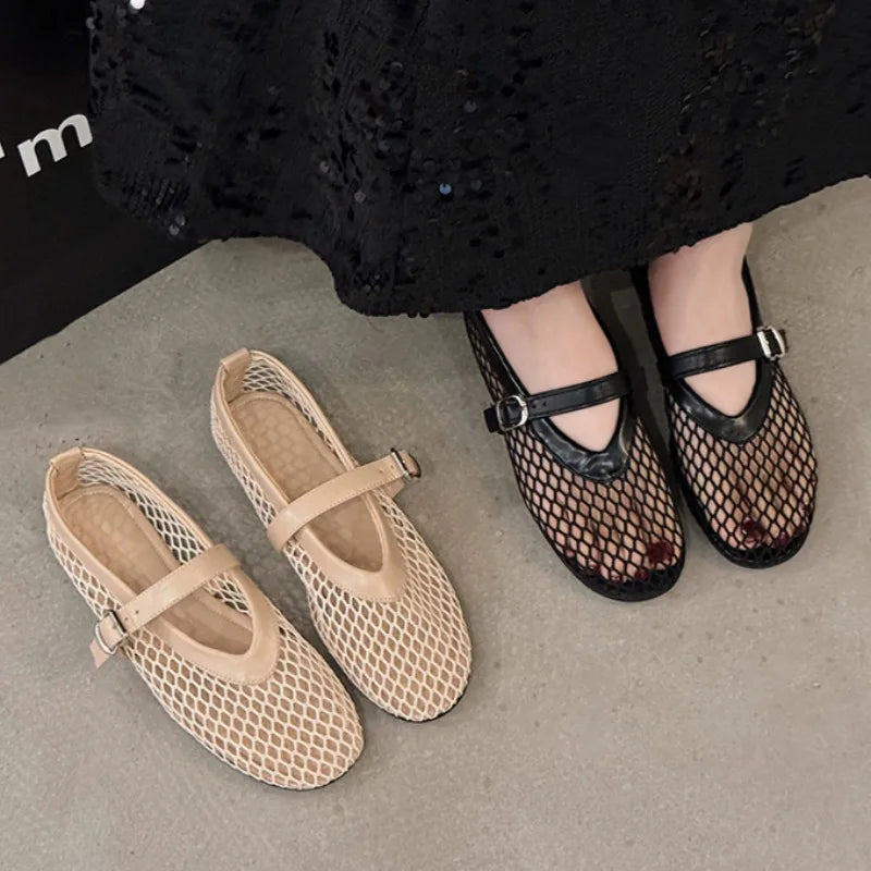 Sexy Women Sandals Fashion Mesh Ballet Mary Jane Shoes Summer Walking Zpaxo