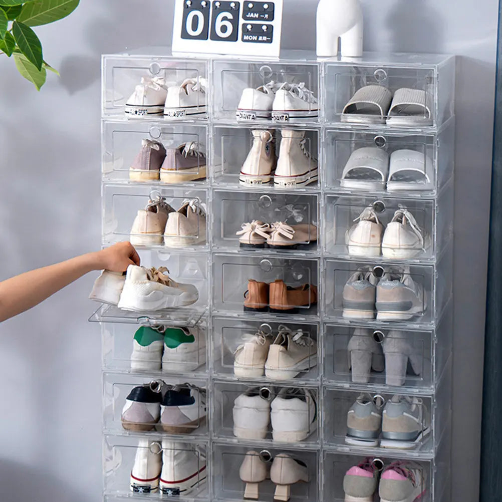 Transparent Shoes Box Plastic Storage Container Sturdy Stackable