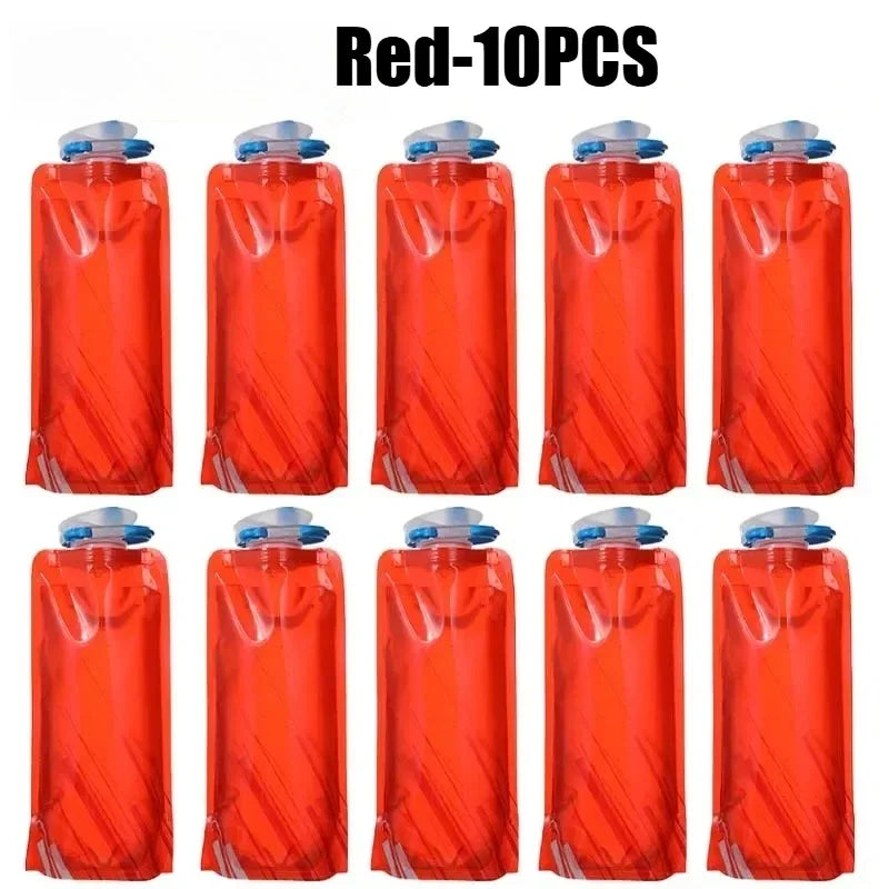Collapsible Water Bottle Flexible Reusable Travel Kettle Carabiner Zpaxo Red-10PCS 700ML