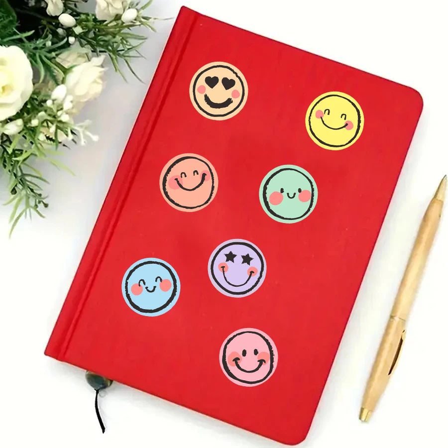 500 Pcs Colorful Round Face Stickers – Pastel Gradient Expressions, Self-Adhesive Matte Labels for Scrapbooking, Journals Zpaxo