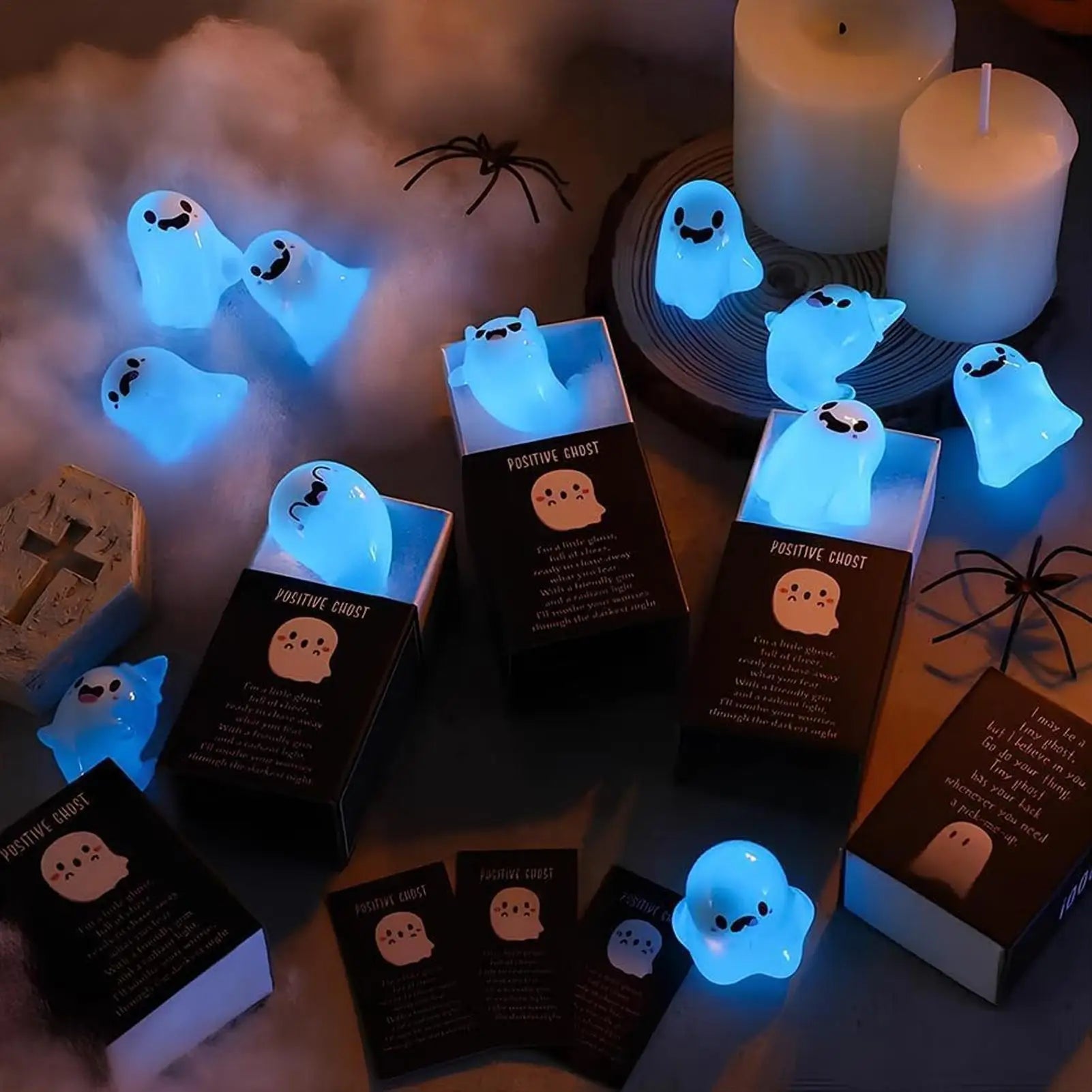 Mini Ghost Figurines Decorative Glow in the Dark Mini Ghost Figures with Box Cute Resin Glowing Spooky Decoration for Porch Zpaxo