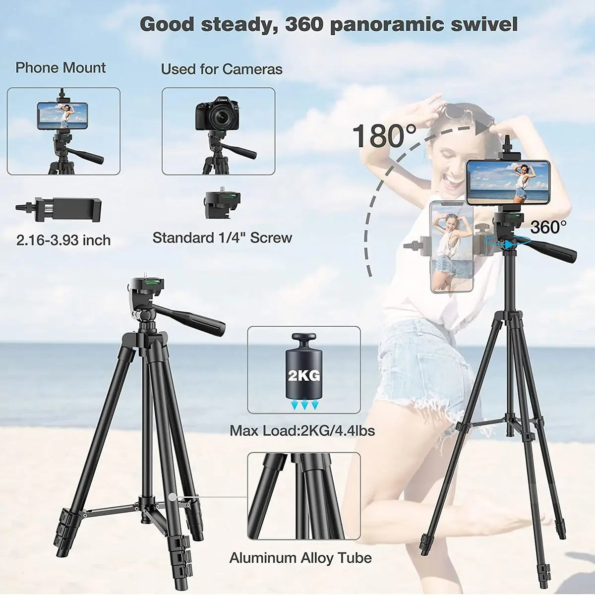 Tripod for Phone Lightweight Camera Tripod Stand with Bluetooth Selfie Remote Phone Holder Video Photography for iPhone Xiaomi Zpaxo