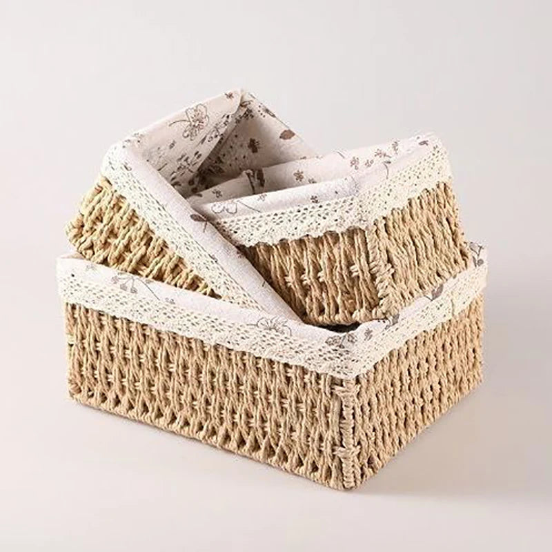 Multi-Purpose Storage Basket Imitation Rattan Desktop Sundries Organizer Cosmetics Snack Basket Home Decoration Zpaxo