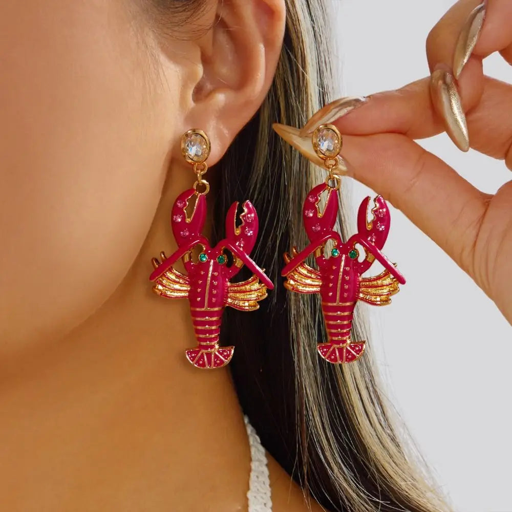 Creative Ocean Series Lobster Earrings Enameled Metal Exquisite Animal Earrings Ear Jewelry for Girls Ladies Zpaxo