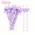 Pink Striped Bow Paper Straws Ribbon Labels Disposable Party Drinking
