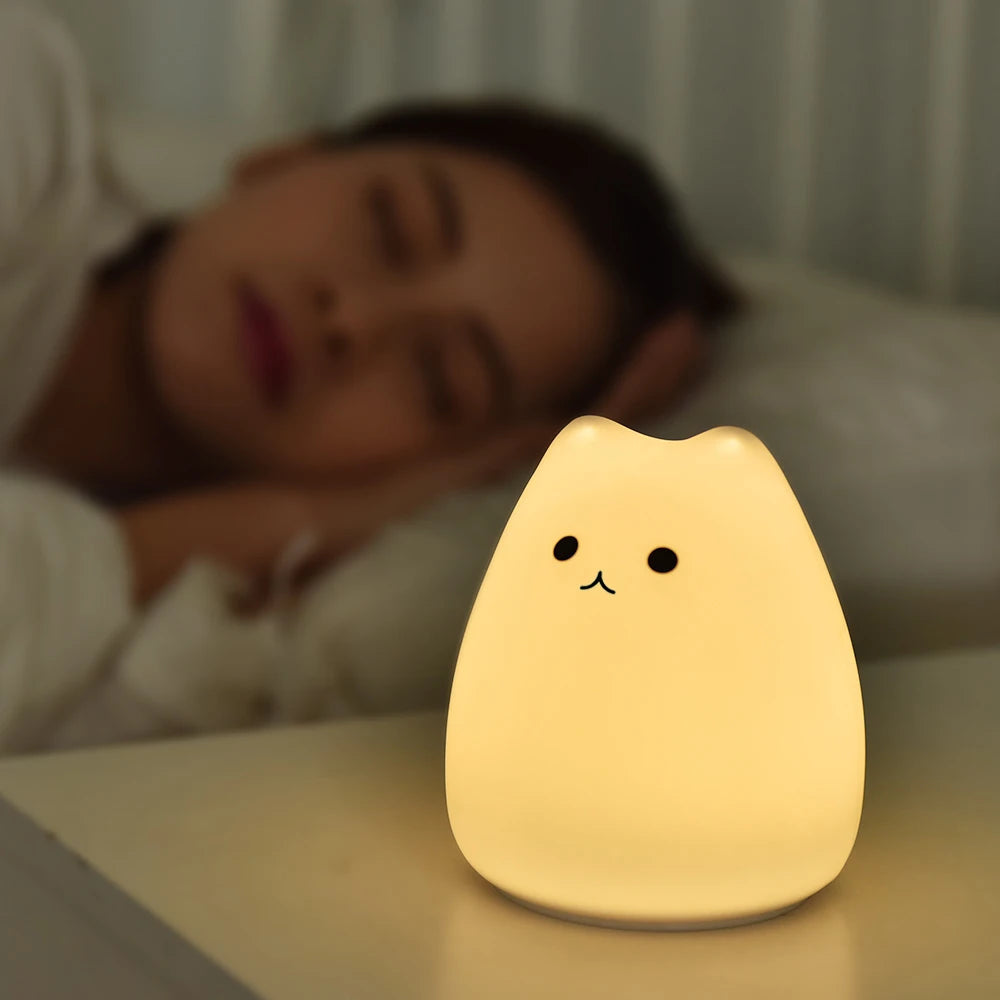 Cute Cat Night Light For Baby Kids Cartoon 7 Colors Silicone Sleeping Lamp Touch Sensor Table Lamp For Home Bedroom Decoration Zpaxo
