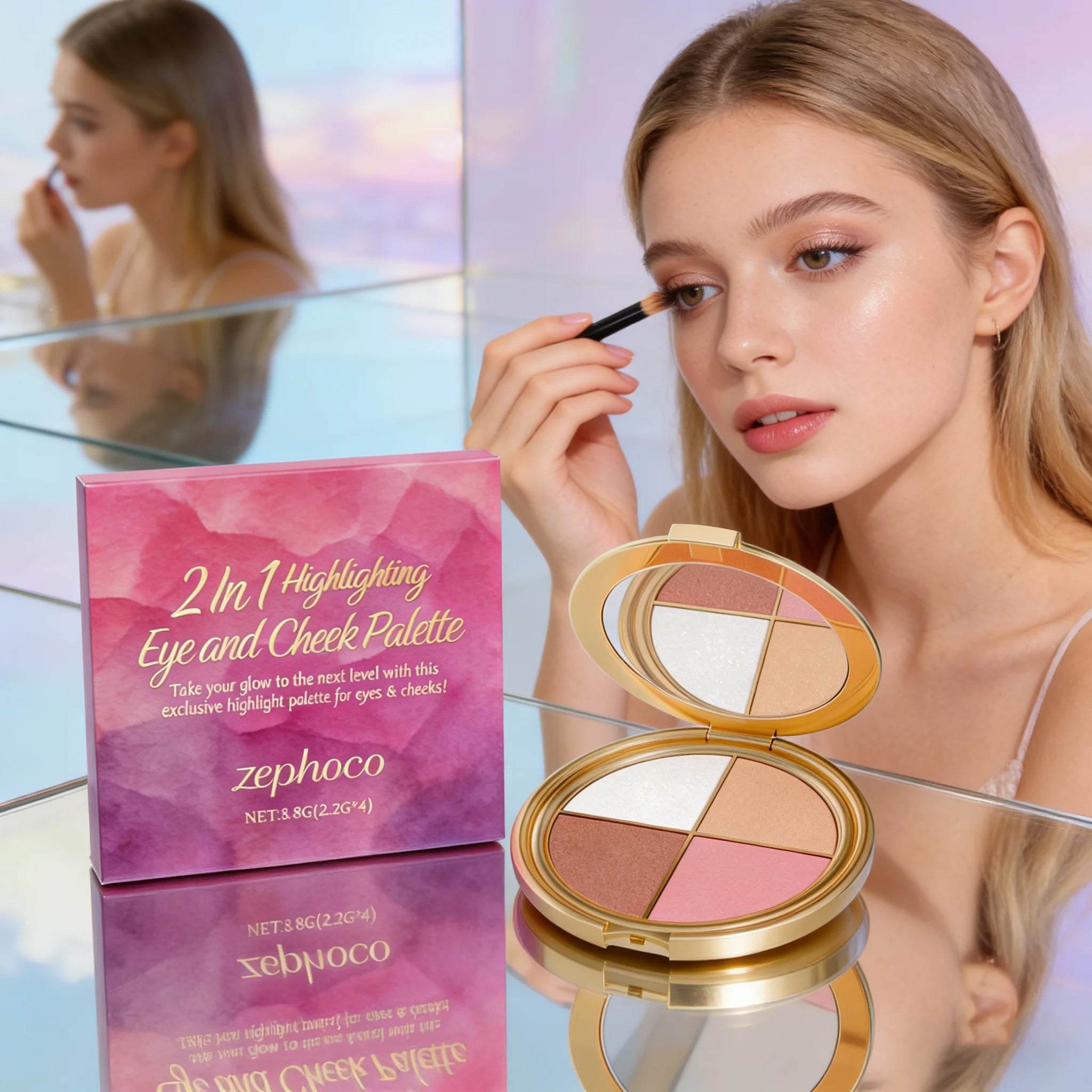 Eelhope 3-In-1 Highlighter Eyeshadow & Blush Face Palette Face Makeup Palette Zpaxo