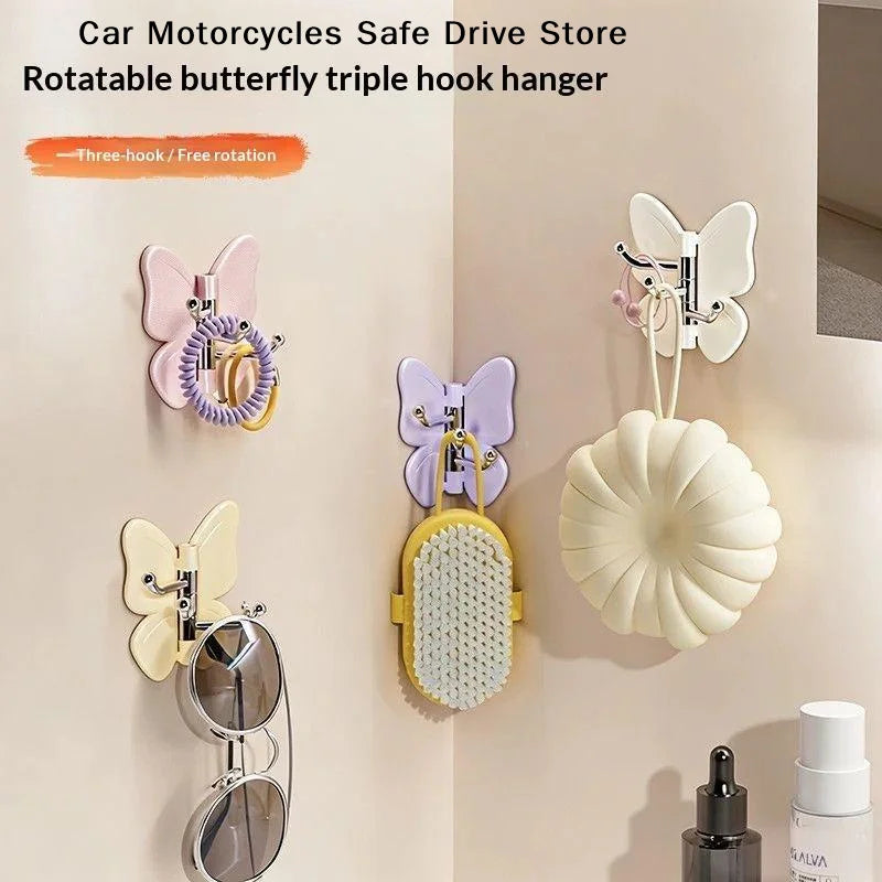 MCute Butterfly Shaped Adhesive Wall Hooks 3 Rotatable No Drilling