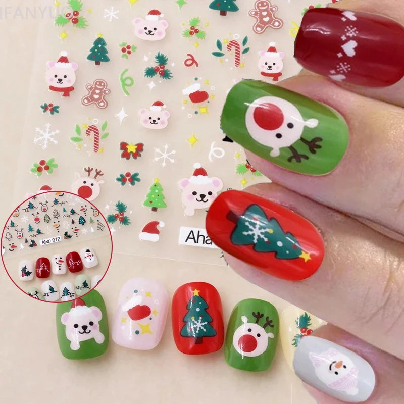 Winter Christmas Santa Claus Nail Stickers Snowman Snowflake