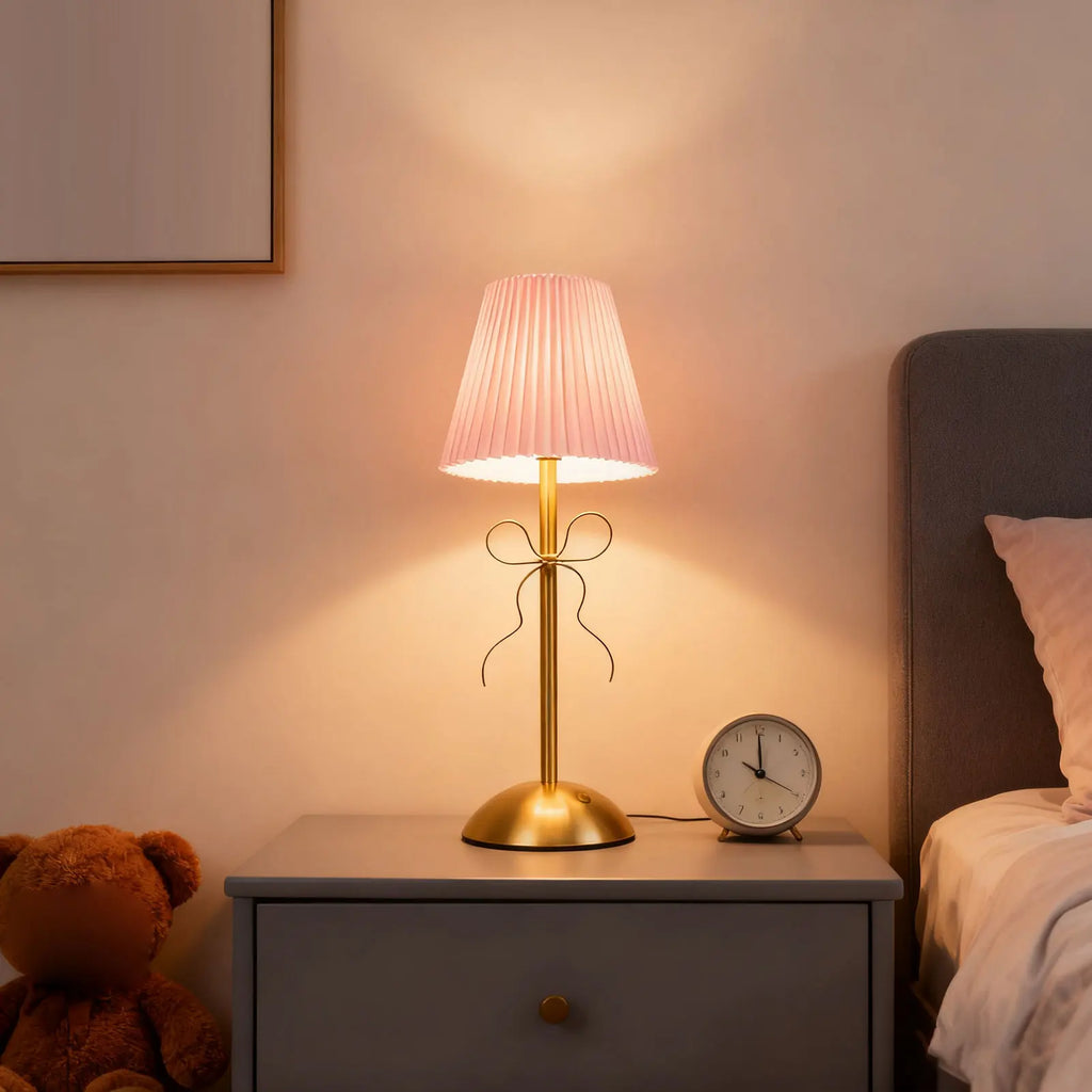 Bow Table Lamp Cute Decorative Rechargeable LED Fabric Shade Desk